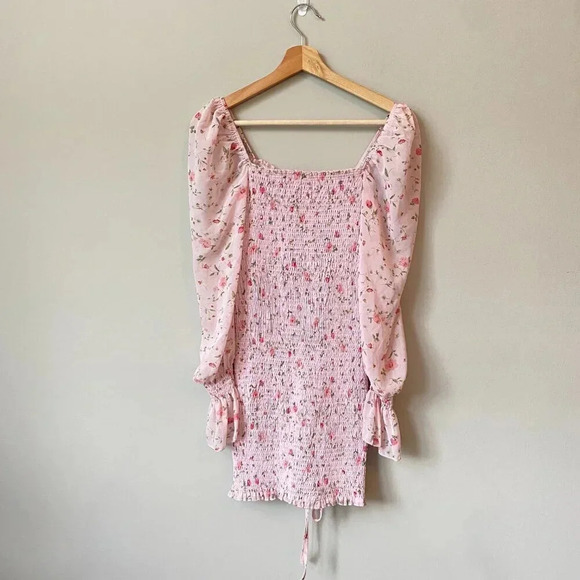 Princess Polly Women's US 4 Wild Flowers Balloon Sleeves Shirred Mini Dress Pink - Picture 3 of 16